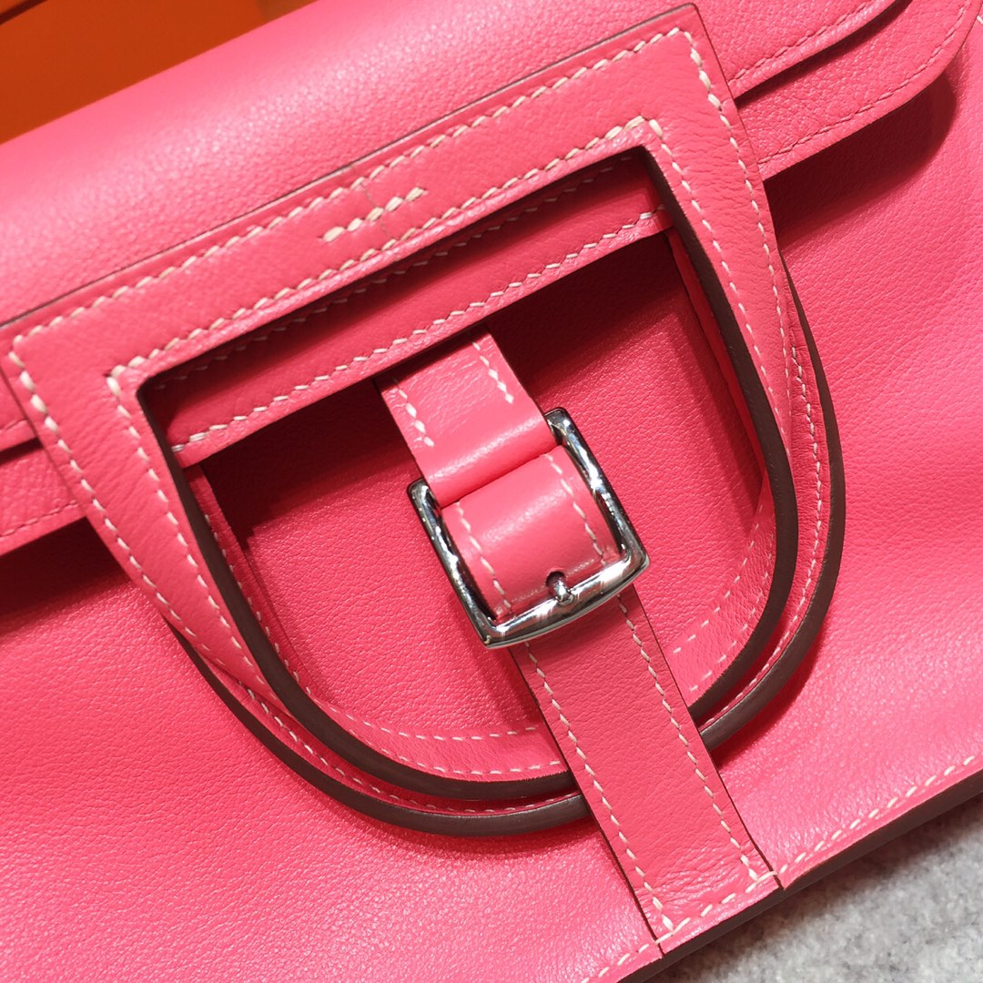 에르메스 미니 할잔백22 립스틱 핑크 은장 스위프트